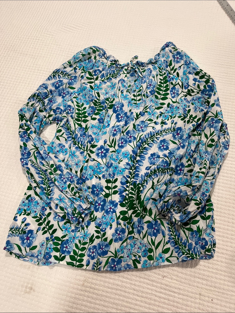 Talbots Blue & Green Floral Peasant Blouse Praire S - Picture 3 of 9